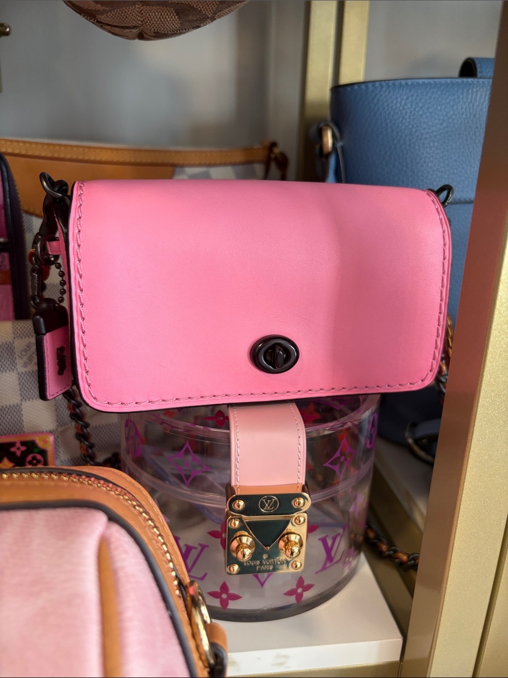 Kiss lock inside - Coach Pink Leather Mini Crossbody with Turn-Lock